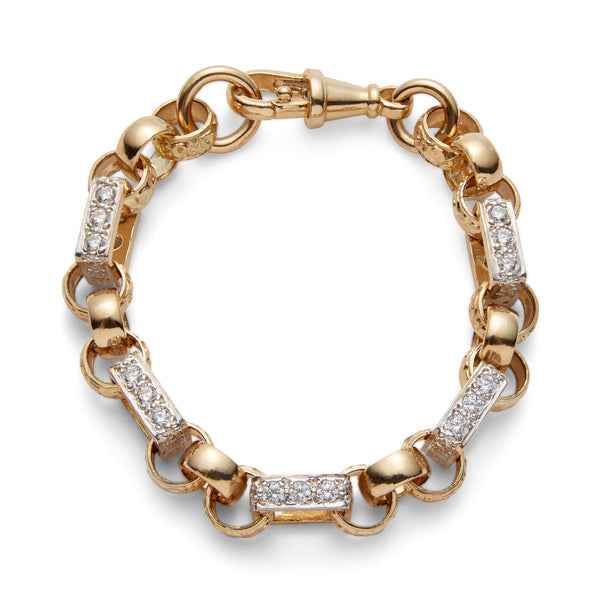 9ct soild gold stone set gypsy link bracelet
