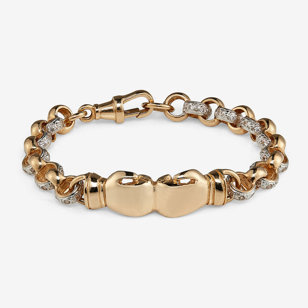Stone set 9ct solid gold boxing gloves belcher bracelet
