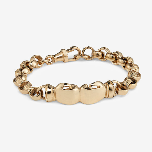 Plain 9ct gold boxing gloves belcher bracelet