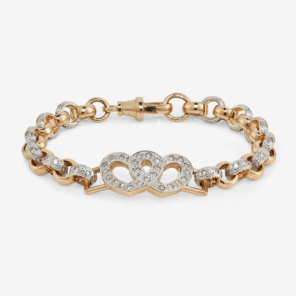 9ct Stone set double heart belcher bracelet
