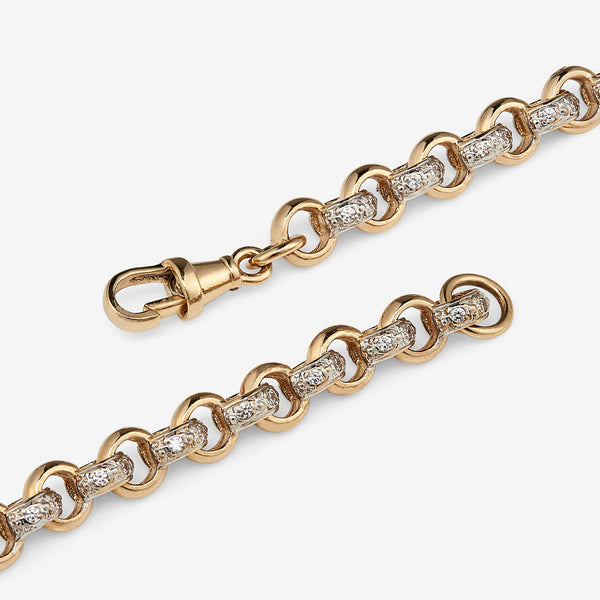 9ct solid gold double C stone set belcher bracelet