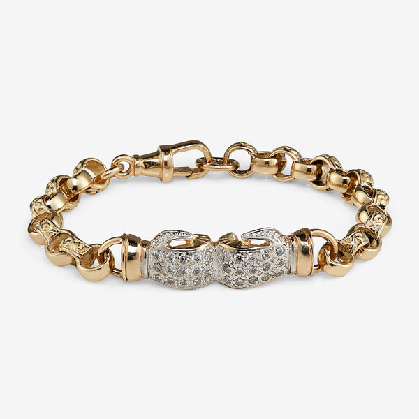 Plain 9ct solid gold stone set boxing gloves belcher bracelet