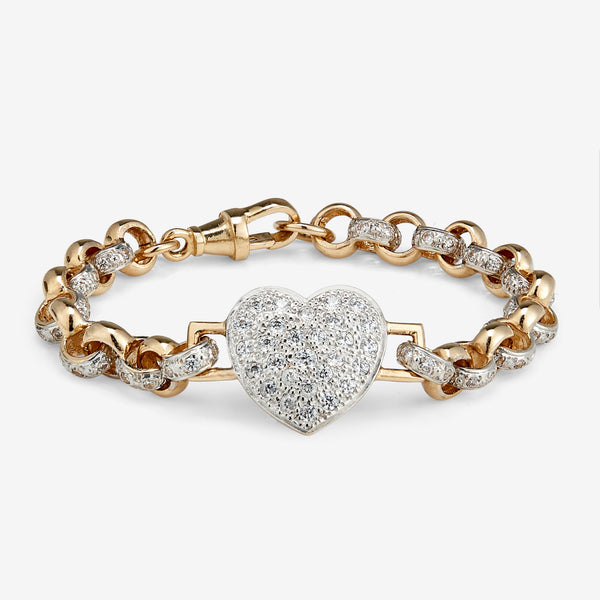 9ct Stone set full heart belcher bracelet