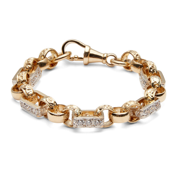 9ct soild gold stone set gypsy link bracelet