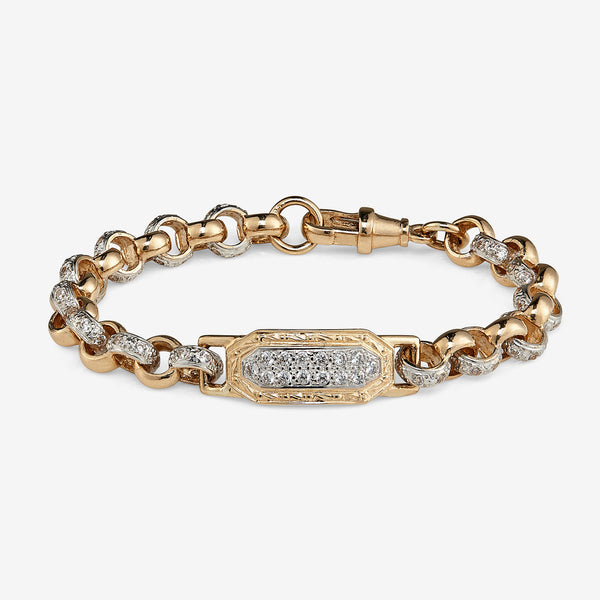 9ct Solid gold stone set tag belcher bracelet