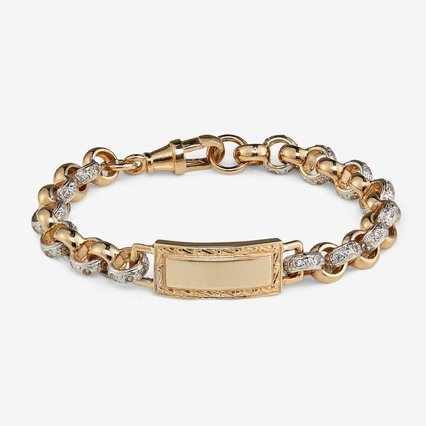 9ct Solid gold stone set plain tag belcher bracelet
