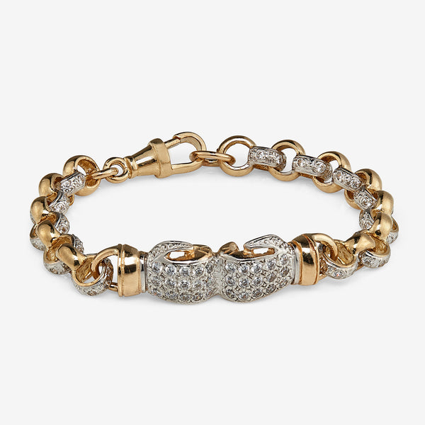 9ct Solid gold stone set boxing gloves belcher bracelet