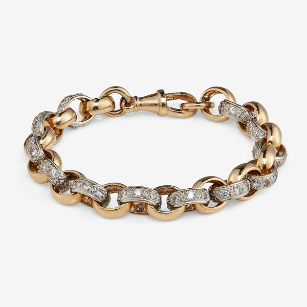 9ct Solid gold oval stone set belcher bracelet