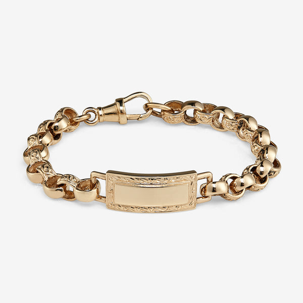 Plain 9ct Solid gold plain tag belcher bracelet