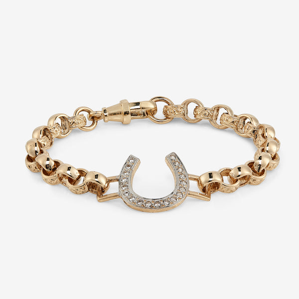 Plain 9ct solid gold lucky horse shoe belcher bracelet
