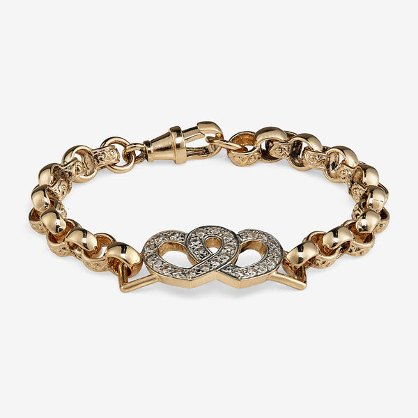 Plain 9ct solid gold double heart belcher bracelet