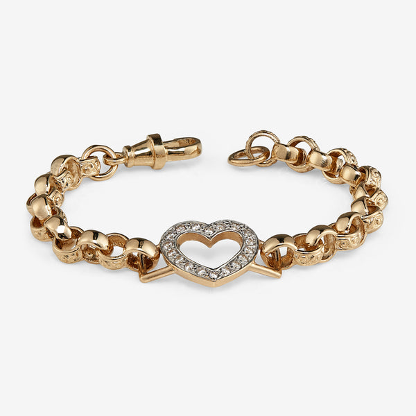 Plain 9ct solid gold single heart belcher bracelet
