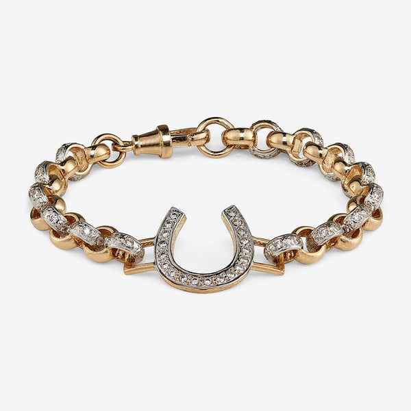 9ct Solid gold stone set lucky horse shoe bracelet