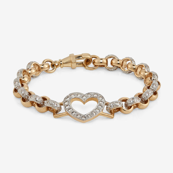 9ct solid gold stone set single heart belcher bracelet