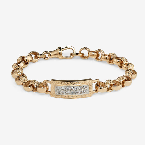 Plain 9ct Solid gold stone set tag belcher bracelet