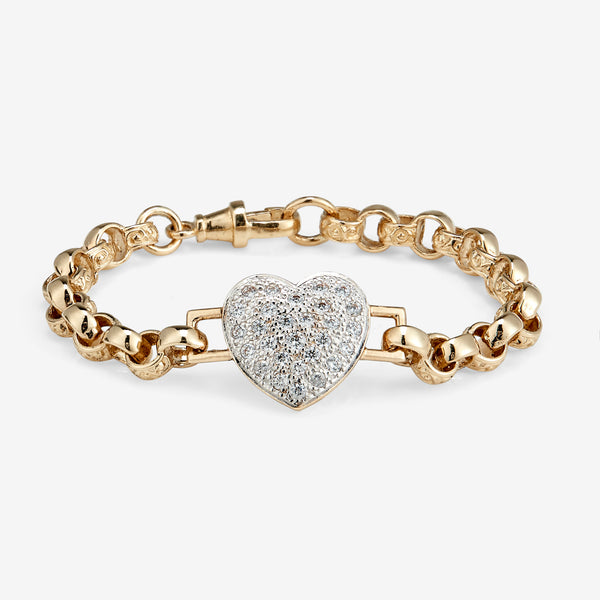 Plain 9ct solid gold full heart belcher bracelet
