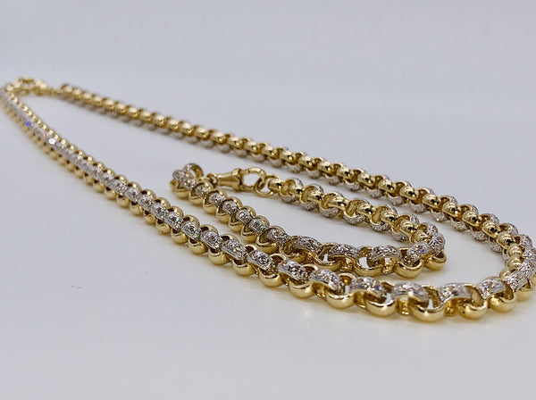 9ct gold stone set belcher bracelet and necklace set