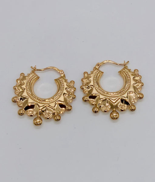 9ct Yellow Gold Round Creole Spike Earrings